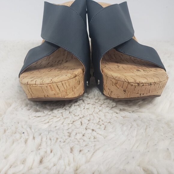 Lucky Brand Dark Slate Blue Cork Wedge Sandals Size 8.5 - Picture 2 of 11
